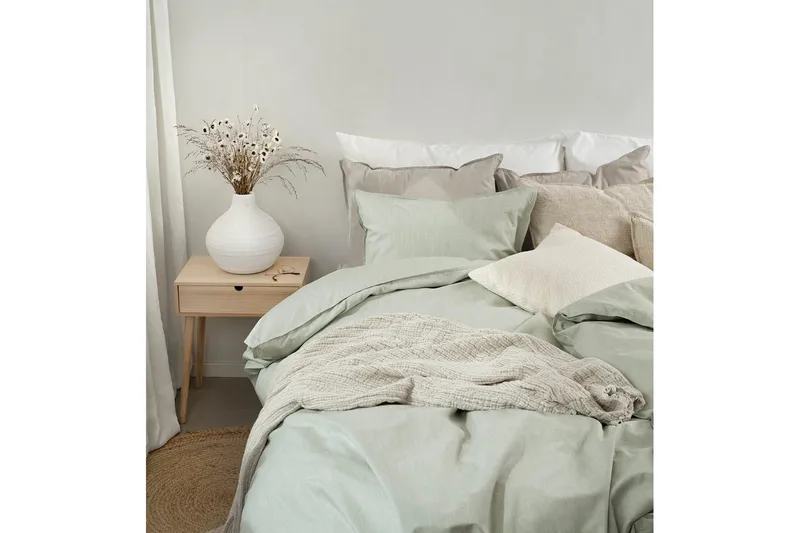 Dynetrekksett Enkeltseng 2-Delers Chambray Grønn - Tekstiler & tepper - Sengetøy - Sengesett