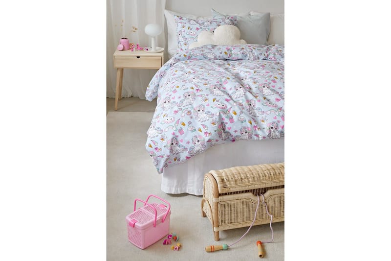 Dynetrekksett Enkeltseng 2-delt Enhjørning - Blå - Tekstiler & tepper - Sengetøy - Dyne