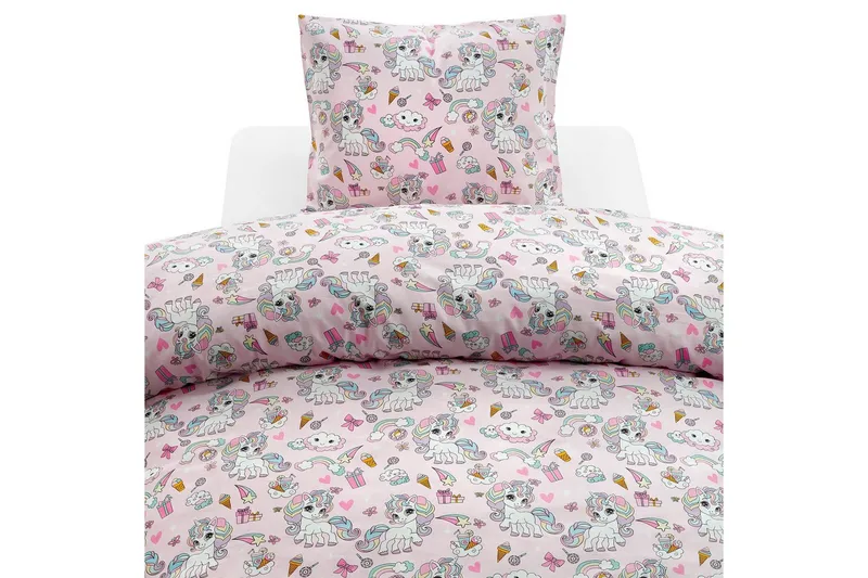 Dynetrekksett Enkeltseng 2-delt Enhjørning, Rosa