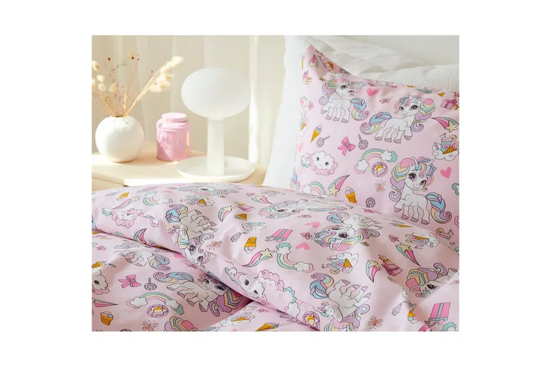 Dynetrekksett Enkeltseng 2-delt Enhjørning - Rosa - Tekstiler & tepper - Sengetøy - Dyne