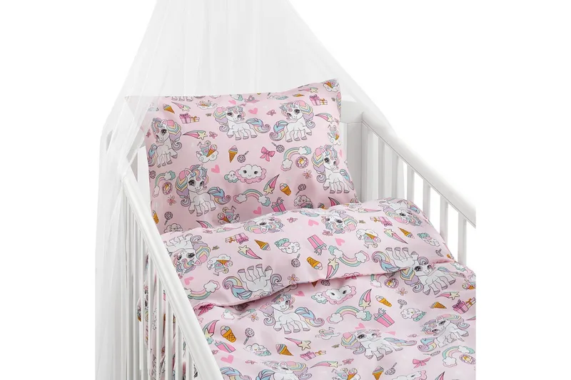 Dynetrekksett til Sprinkelseng 2-delt Enhjørning Rosa