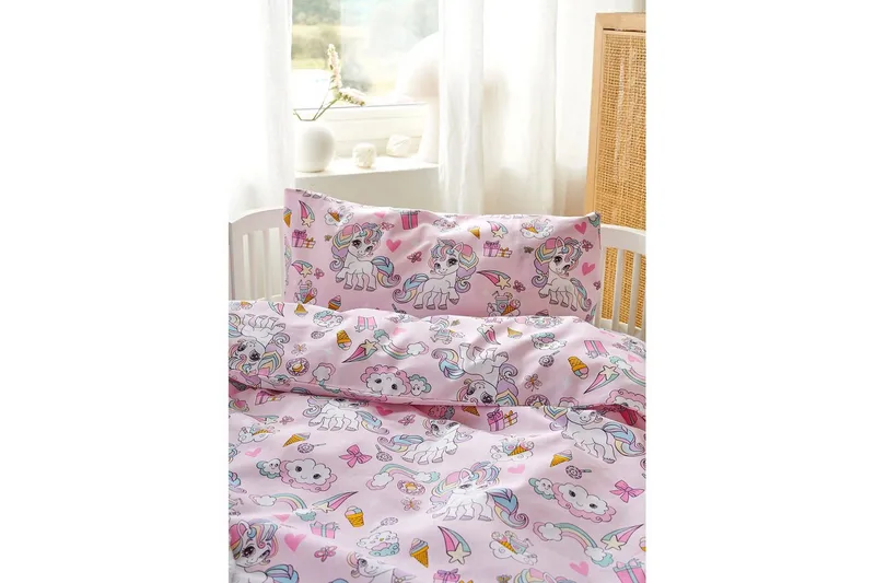 Dynetrekksett til Sprinkelseng 2-delt Enhjørning Rosa - Tekstiler & tepper - Sengetøy - Sengesett