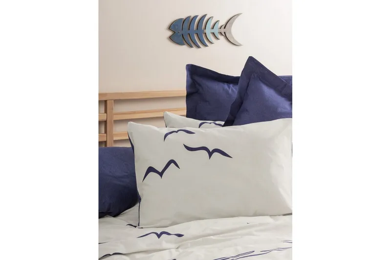 Ranforce Dobbel Dynetrekksett Kessan Mørk Blå / Hvit - Mørkeblå/Hvit - Tekstiler & tepper - Sengetøy - Sengesett