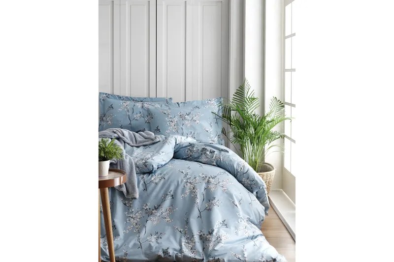 Sengetøysett Türkiz Dobbelt 4-deler Ranforce, Blå/Hvit