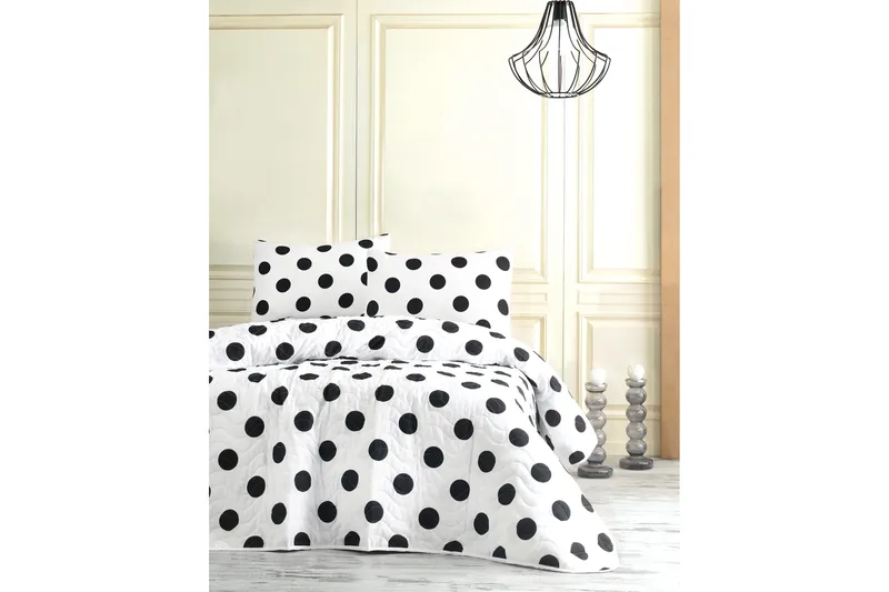 Sengeteppe EnLora Home Enkelt 160x220+Putetrekk Quiltet, Svart/Hvit
