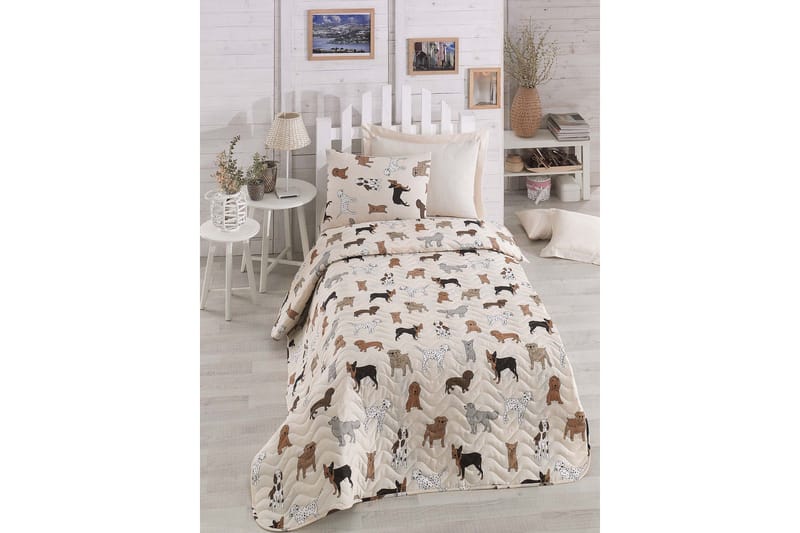 Sengeteppe Eponj Home Enkelt 160x220+Putetrekk Quiltet, Krem/Multi