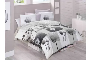 Victoria Sengetøy Dobbelt 4-deler Ranforce - Hvit/Grå/Svart - Tekstiler & tepper - Sengetøy - Sengesett