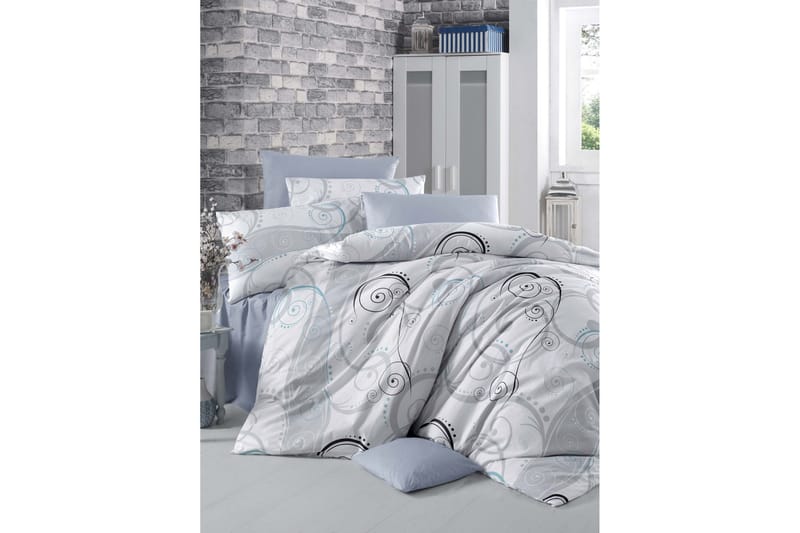 Victoria Sengetøy Dobbelt 4-deler Ranforce, Hvit/Grå/Svart