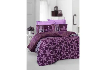 Victoria Sengetøy Dobbelt 6-deler Satin - Lilla/Hvit - Tekstiler & tepper - Sengetøy - Sengesett