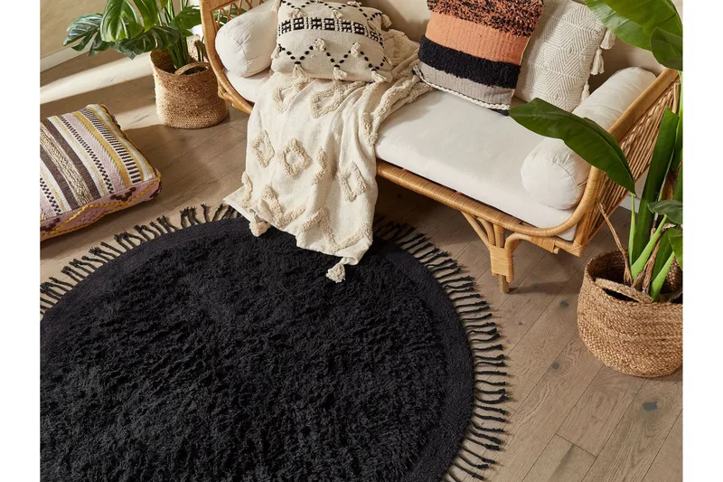 Bitlis Ryeteppe 140 cm Rund - Svart - Tekstiler & tepper - Teppe & matte - Moderne matte - Ryetepper