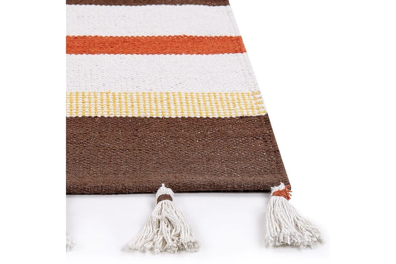 Flatvevd Hisarli - Brun, gul, oransje, beige, 140x200 cm - Tekstiler & tepper - Teppe & matte - Moderne matte - Bomullsmatter