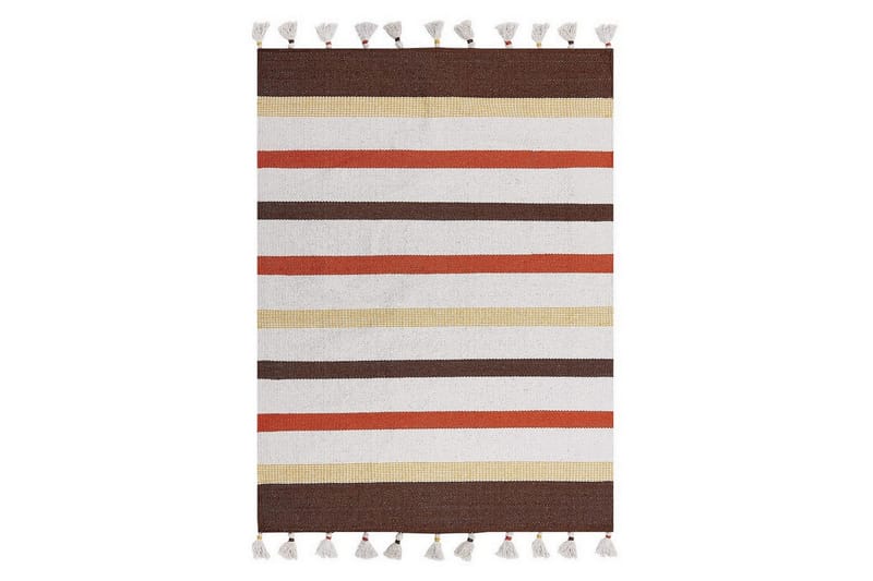 Flatvevd Hisarli - Brun, gul, oransje, beige, 140x200 cm - Tekstiler & tepper - Teppe & matte - Moderne matte - Bomullsmatter