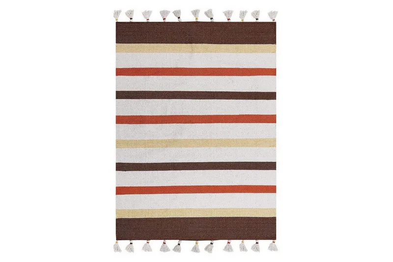 Flatvevd Hisarli, Brun, gul, oransje, beige, 140x200 cm