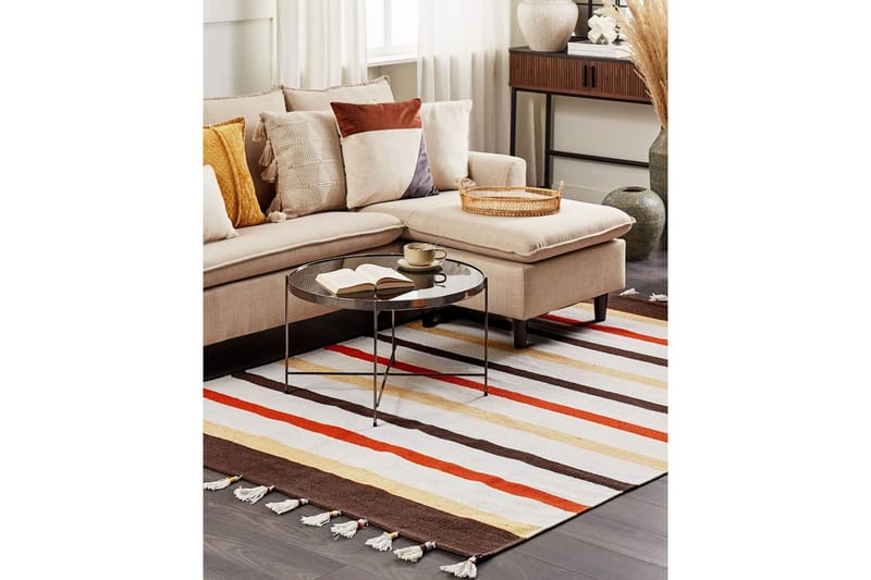 Flatvevd Hisarli - Brun, gul, oransje, beige, 160x230 cm - Tekstiler & tepper - Teppe & matte - Moderne matte - Bomullsmatter