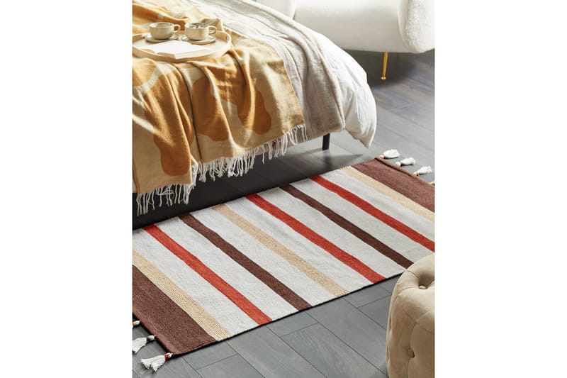 Flatvevd Hisarli - Brun, gul, oransje, beige, 80x150 cm - Tekstiler & tepper - Teppe & matte - Moderne matte - Bomullsmatter