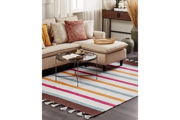 Flatvevd Hisarli - Flerfarget, hvit, brun, blå, oransje, 140x200 cm - Tekstiler & tepper - Teppe & matte - Moderne matte - Bomullsmatter