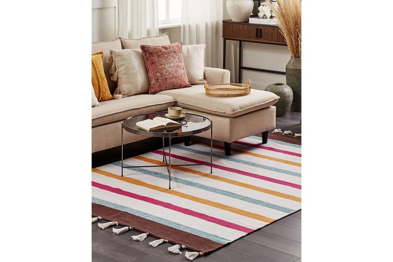 Flatvevd Hisarli - Flerfarget, hvit, brun, blå, oransje, 140x200 cm - Tekstiler & tepper - Teppe & matte - Moderne matte - Bomullsmatter