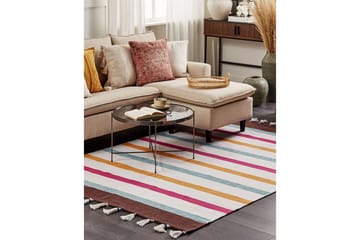 Flatvevd Hisarli - Flerfarget, hvit, brun, blå, oransje, 140x200 cm - Tekstiler & tepper - Teppe & matte - Moderne matte - Bomullsmatter