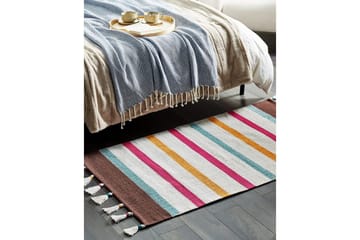 Flatvevd Hisarli - Flerfarget, hvit, brun, blå, oransje, 80x150 cm - Tekstiler & tepper - Teppe & matte - Moderne matte - Bomullsmatter