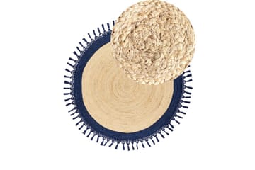 Flatvevd Marts - Beige, Blå, 140x140 cm - Tekstiler & tepper - Teppe & matte - Moderne matte - Jutematter & hampematter