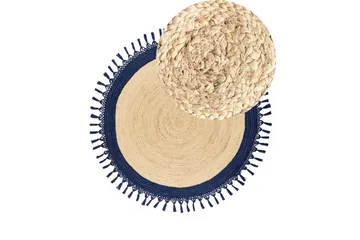 Flatvevd Marts - Beige, Blå, 140x140 cm - Tekstiler & tepper - Teppe & matte - Moderne matte - Jutematter & hampematter