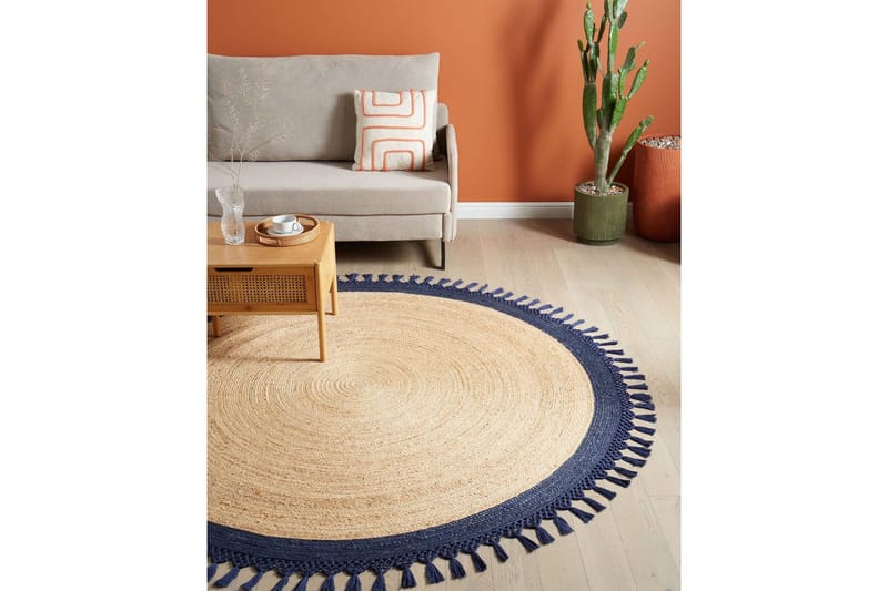 Flatvevd Marts - Beige, Blå, 200x200 cm - Tekstiler & tepper - Teppe & matte - Moderne matte - Jutematter & hampematter