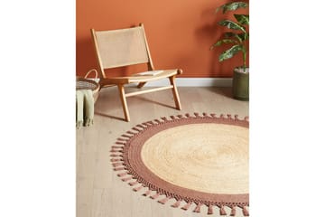 Flatvevd Marts - Beige, Brun, 140x140 cm - Tekstiler & tepper - Teppe & matte - Moderne matte - Jutematter & hampematter