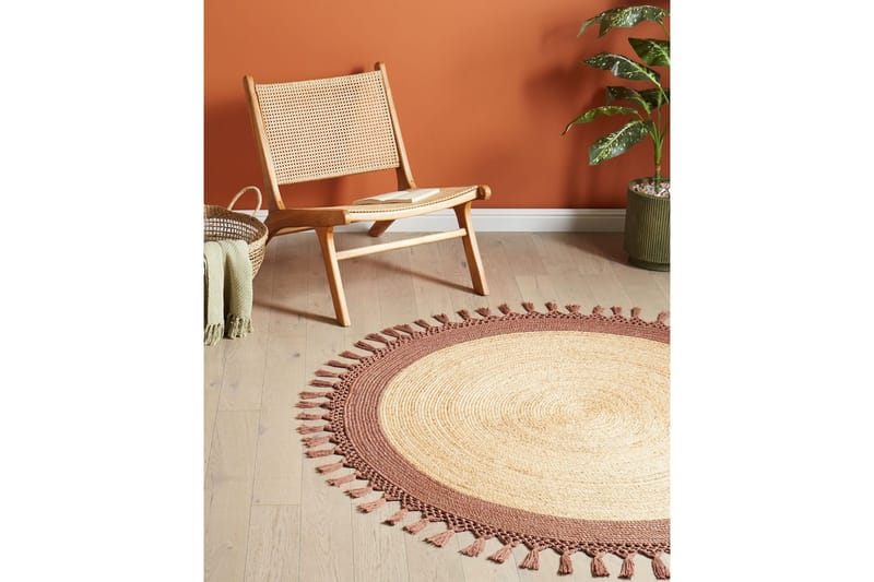 Flatvevd Marts - Beige, Brun, 140x140 cm - Tekstiler & tepper - Teppe & matte - Moderne matte - Jutematter & hampematter