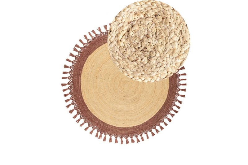 Flatvevd Marts - Beige, Brun, 140x140 cm - Tekstiler & tepper - Teppe & matte - Moderne matte - Jutematter & hampematter