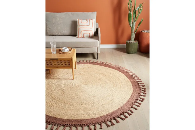 Flatvevd Marts - Beige, Brun, 200x200 cm - Tekstiler & tepper - Teppe & matte - Moderne matte - Jutematter & hampematter