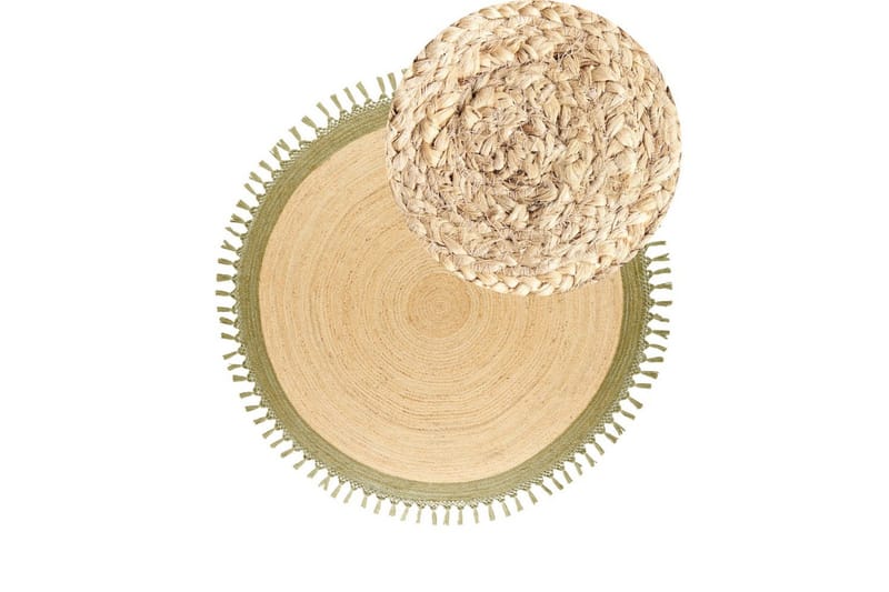 Flatvevd Marts - Beige, Grønn, 200x200 cm - Tekstiler & tepper - Teppe & matte - Moderne matte - Jutematter & hampematter