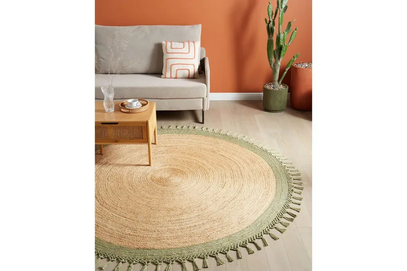 Flatvevd Marts - Beige, Grønn, 200x200 cm - Tekstiler & tepper - Teppe & matte - Moderne matte - Jutematter & hampematter