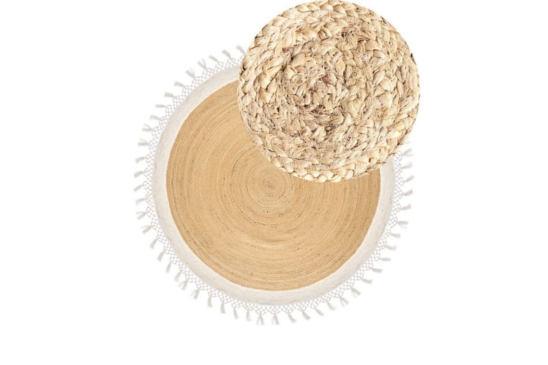 Flatvevd Marts - Beige, hvit, 200x200 cm - Tekstiler & tepper - Teppe & matte - Moderne matte - Jutematter & hampematter