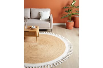 Flatvevd Marts - Beige, hvit, 200x200 cm - Tekstiler & tepper - Teppe & matte - Moderne matte - Jutematter & hampematter