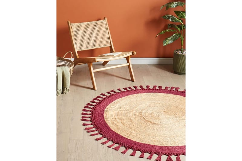 Flatvevd Marts - Beige, Rød, 140x140 cm - Tekstiler & tepper - Teppe & matte - Moderne matte - Jutematter & hampematter