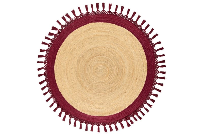Flatvevd Marts - Beige, Rød, 140x140 cm - Tekstiler & tepper - Teppe & matte - Moderne matte - Jutematter & hampematter