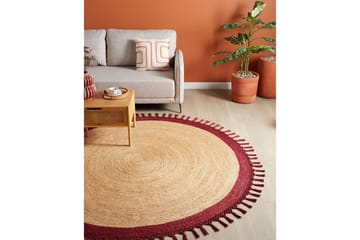 Flatvevd Marts - Beige, Rød, 200x200 cm - Tekstiler & tepper - Teppe & matte - Moderne matte - Jutematter & hampematter