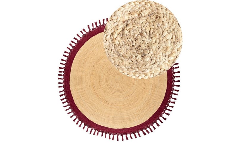 Flatvevd Marts - Beige, Rød, 200x200 cm - Tekstiler & tepper - Teppe & matte - Moderne matte - Jutematter & hampematter