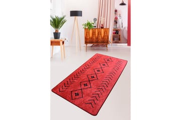 Inngangsmatte Kezban 80x300 cm - Rød/Svart/Fløyel - Tekstiler & tepper - Teppe & matte - Moderne matte - Gangmatter