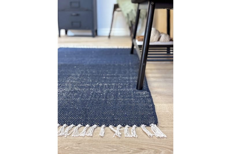 Garnteppe Line - 160x230 cm, Marineblå - Tekstiler & tepper - Teppe & matte - Moderne matte - Bomullsmatter