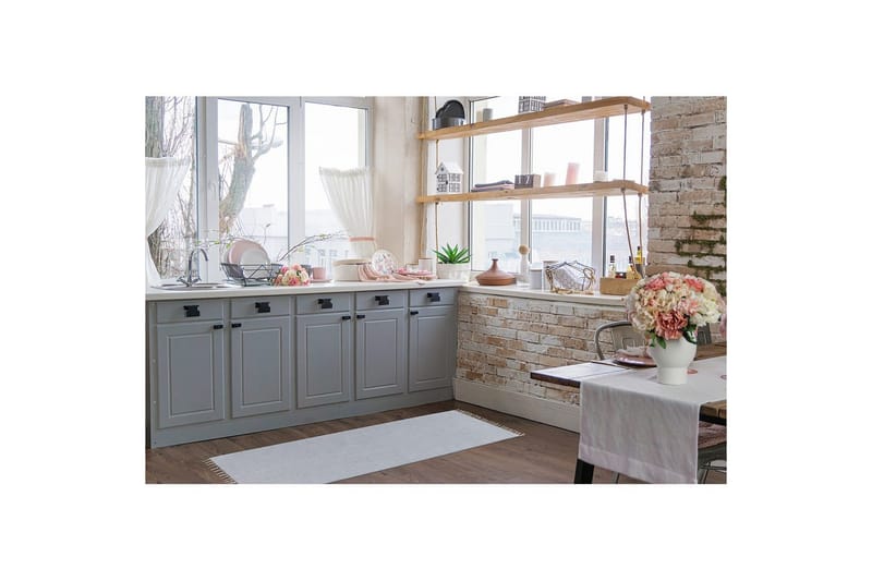 Garnteppe Line - 75x220 cm, Dueblå - Tekstiler & tepper - Teppe & matte - Moderne matte - Bomullsmatter