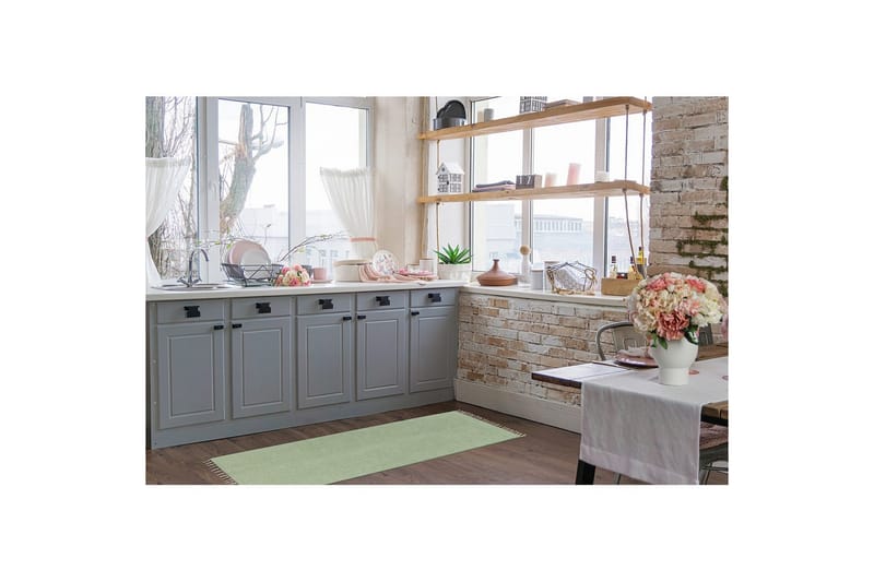 Garnteppe Line - 75x220 cm, Grønn - Tekstiler & tepper - Teppe & matte - Moderne matte - Bomullsmatter