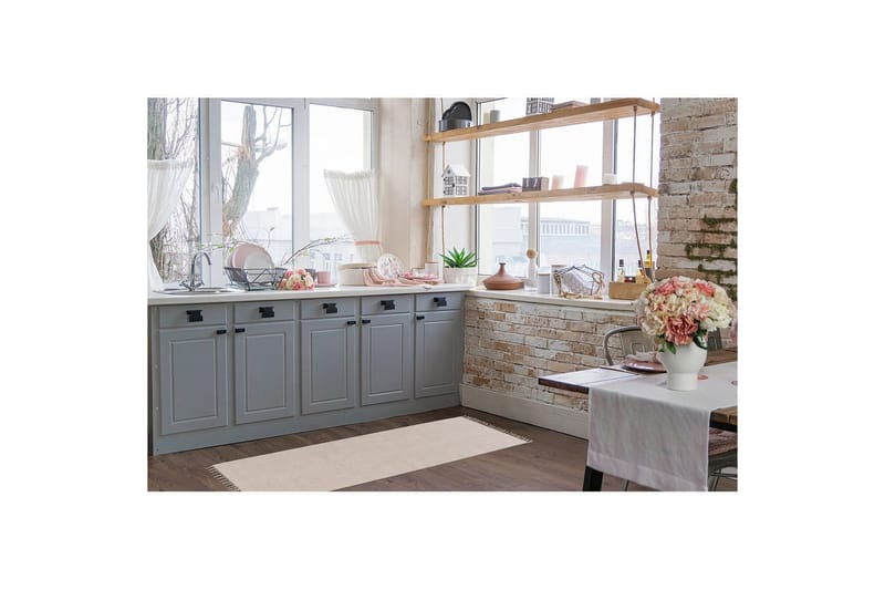 Garnteppe Line - 75x220 cm, Greige - Tekstiler & tepper - Teppe & matte - Moderne matte - Bomullsmatter