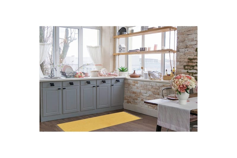 Garnteppe Line - 75x220 cm, Gul - Tekstiler & tepper - Teppe & matte - Moderne matte - Bomullsmatter