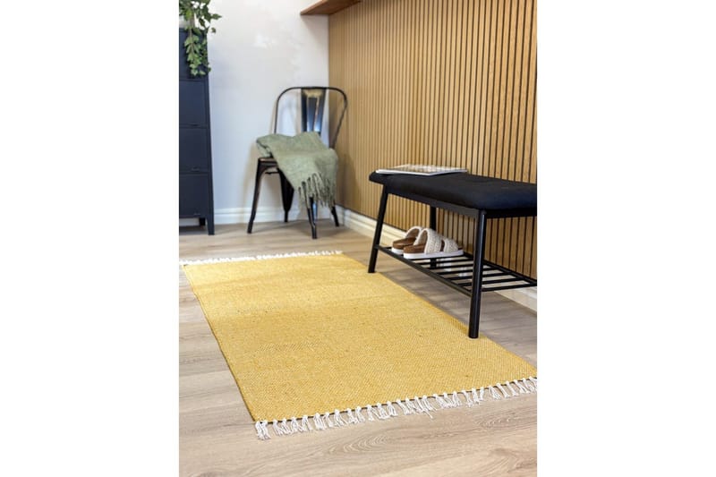 Garnteppe Line - 75x220 cm, Gul - Tekstiler & tepper - Teppe & matte - Moderne matte - Bomullsmatter