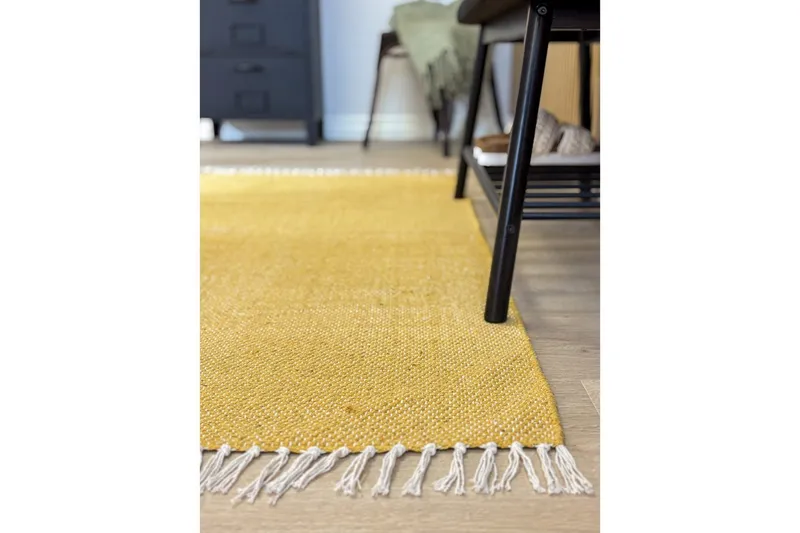 Garnteppe Line - 75x220 cm, Gul - Tekstiler & tepper - Teppe & matte - Moderne matte - Bomullsmatter