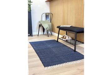 Garnteppe Line - 75x220 cm, Marineblå - Tekstiler & tepper - Teppe & matte - Moderne matte - Bomullsmatter