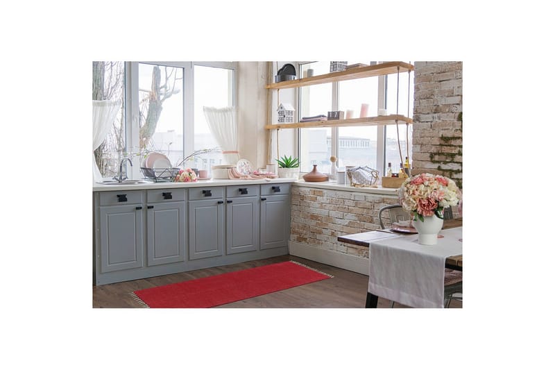 Garnteppe Line - 75x220 cm, Rød - Tekstiler & tepper - Teppe & matte - Moderne matte - Bomullsmatter