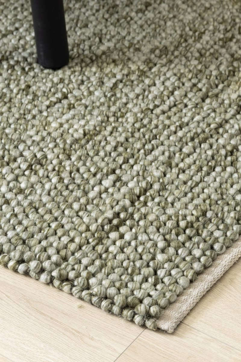 Håndvevd teppe KM Home Bubble kvadrat 200x200 cm Olivengrønn - Olivengrønn - Tekstiler & tepper - Teppe & matte - Moderne matte - Ullteppe