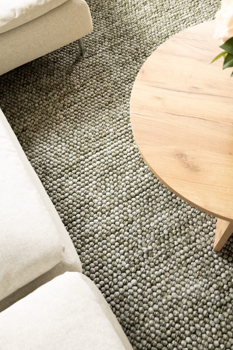 Håndvevd teppe KM Home Bubble kvadrat 200x200 cm Olivengrønn - Olivengrønn - Tekstiler & tepper - Teppe & matte - Moderne matte - Ullteppe
